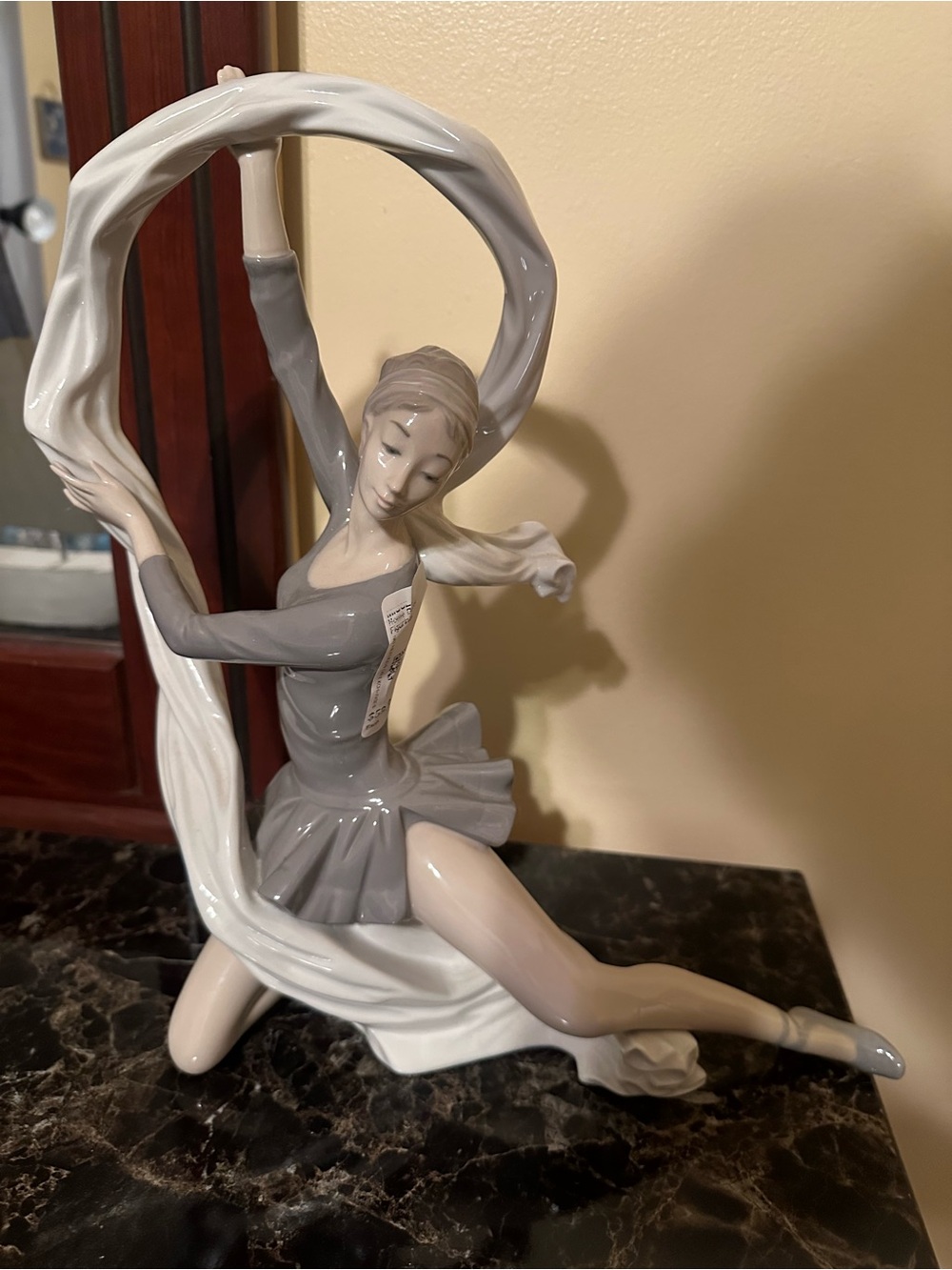 Porcelain Ballerina with a veil Figurine in Gray and White. NAO by Lladró.